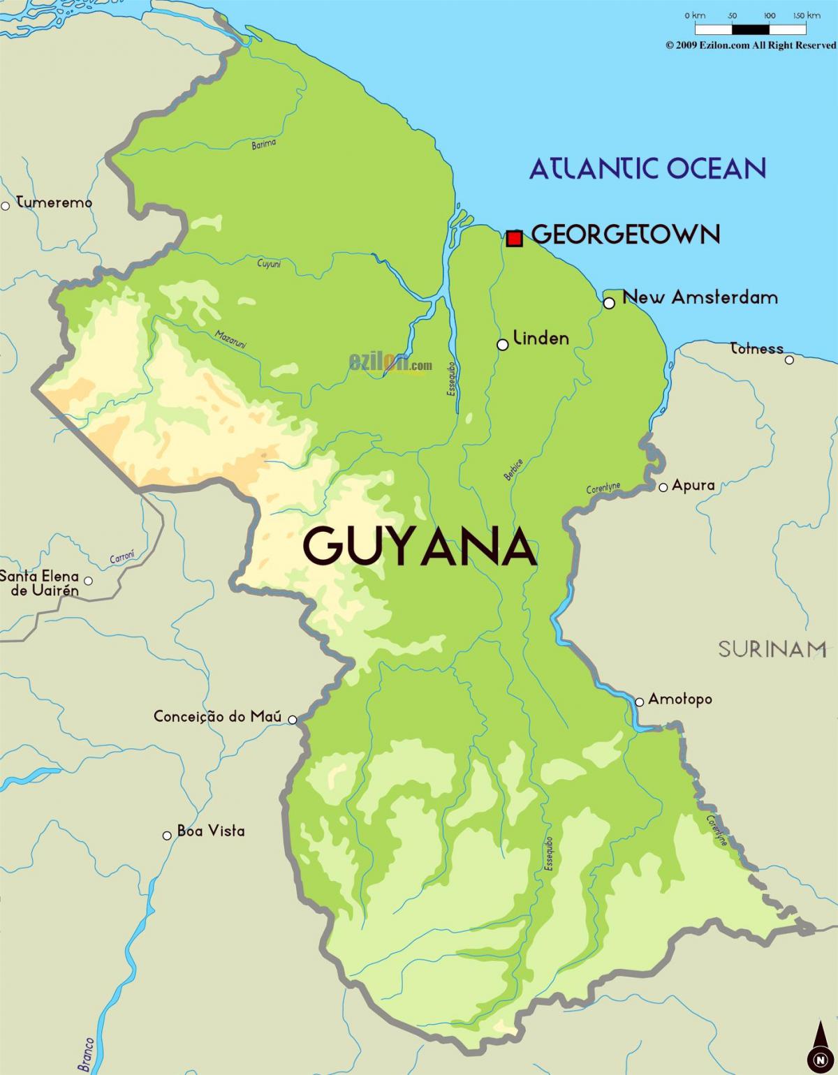 ramani ya kimwili ramani ya Guyana