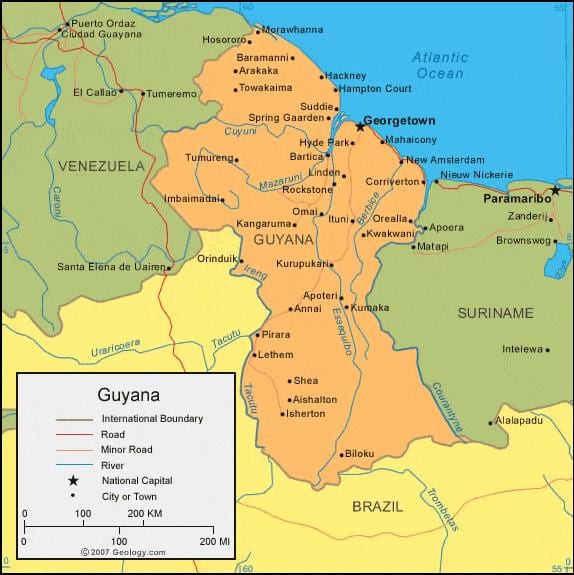 ramani ya Guyana kisiasa