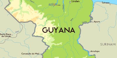 Ramani ya kimwili ramani ya Guyana