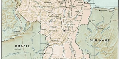Ramani ya Guyana kuonyesha kata tatu
