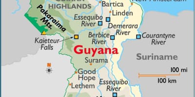 Ramani ya Guyana kuonyesha ni kati ya mlima